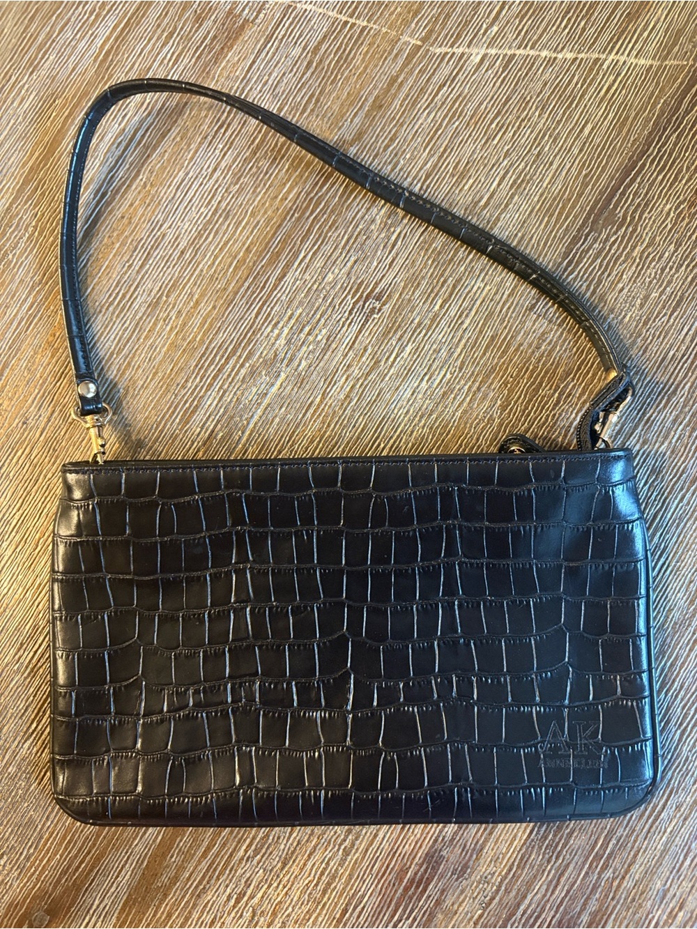 Anne Klein Black Croc-Embossed Shoulder Bag